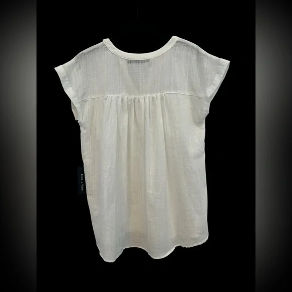 🆕 NWT 🤍 DOE & RAE White Gauze V-Neck Top | Short Sleeve | Women’s Small - Picture 2 of 10